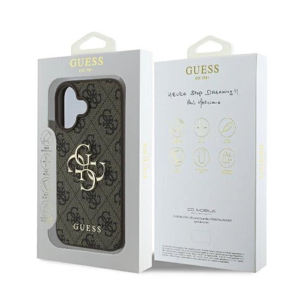 Калъф Guess 4G с голямо лого за iPhone 16 Plus - кафяв