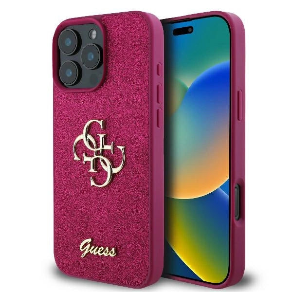 Калъф Guess Fixed Glitter Big 4G за iPhone 16 Pro Max - лилав