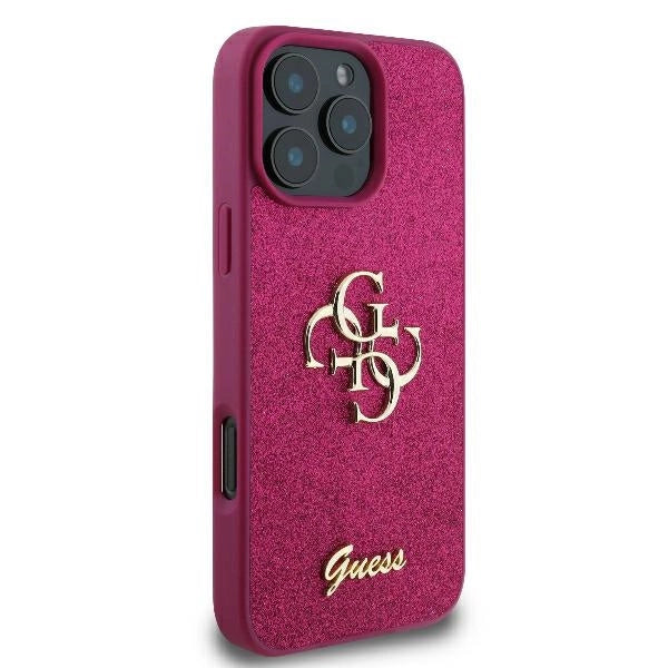 Калъф Guess Fixed Glitter Big 4G за iPhone 16 Pro Max - лилав
