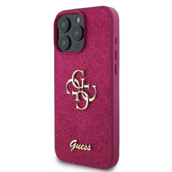 Калъф Guess Fixed Glitter Big 4G за iPhone 16 Pro Max - лилав