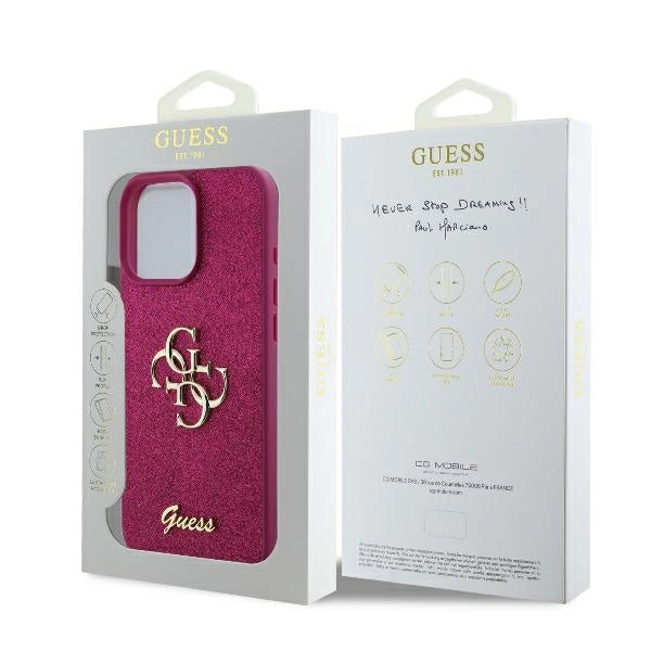 Калъф Guess Fixed Glitter Big 4G за iPhone 16 Pro Max - лилав