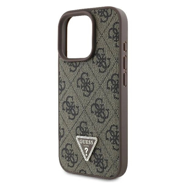 Кожен калъф Guess 4G Triangle Strass MagSafe за iPhone 16 Pro Max - кафяв