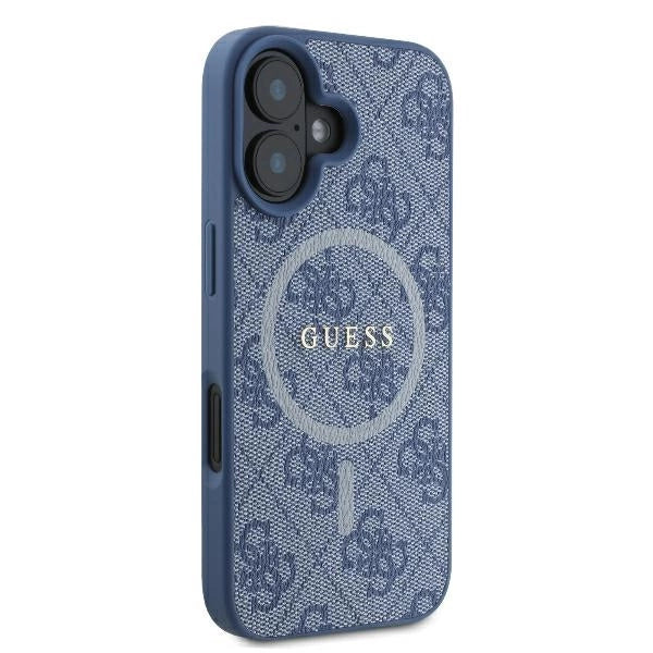 Калъф Guess 4G Ring Classic Logo MagSafe за iPhone 16 - син