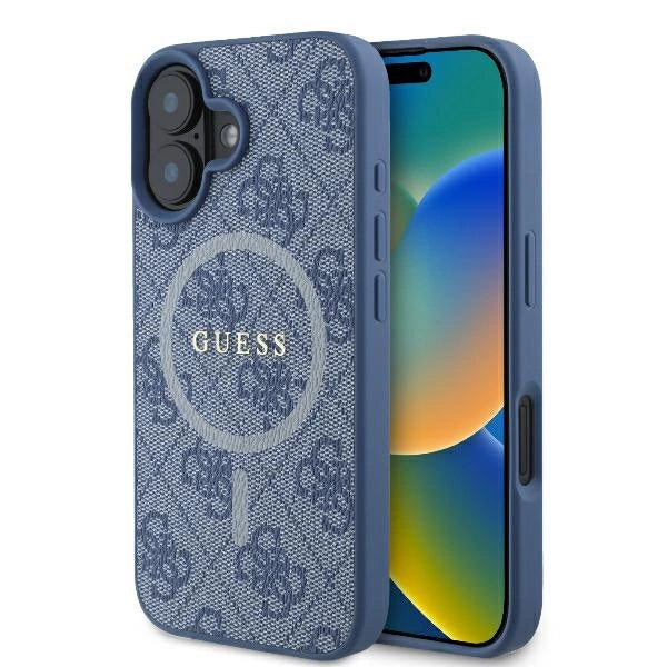 Калъф Guess 4G Ring Classic Logo MagSafe за iPhone 16 - син