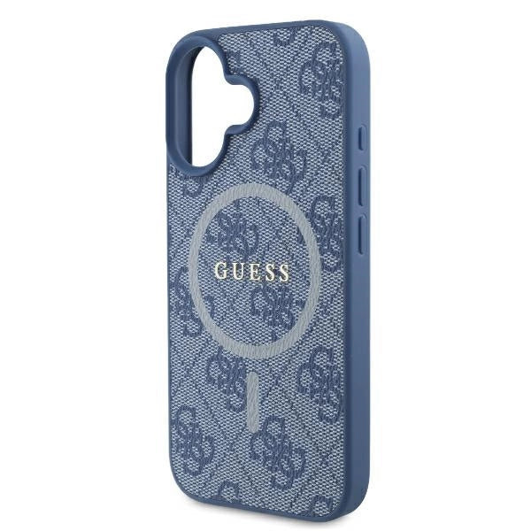 Калъф Guess 4G Ring Classic Logo MagSafe за iPhone 16 - син