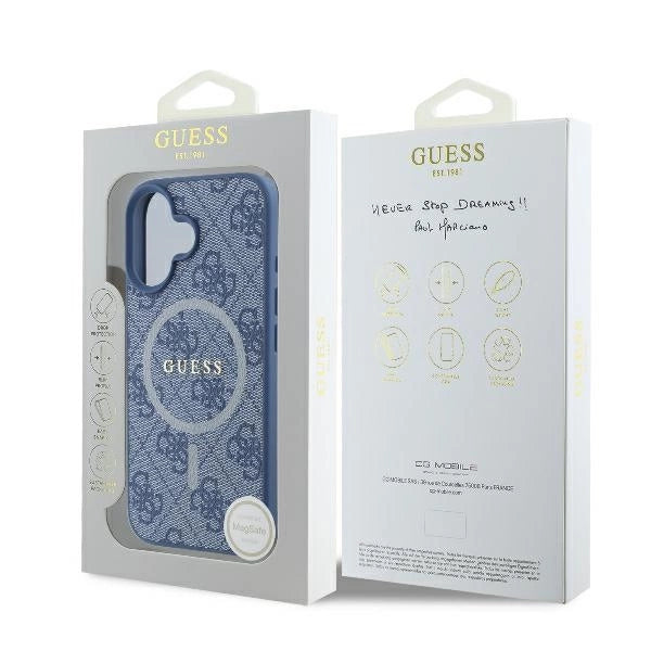 Калъф Guess 4G Ring Classic Logo MagSafe за iPhone 16 - син