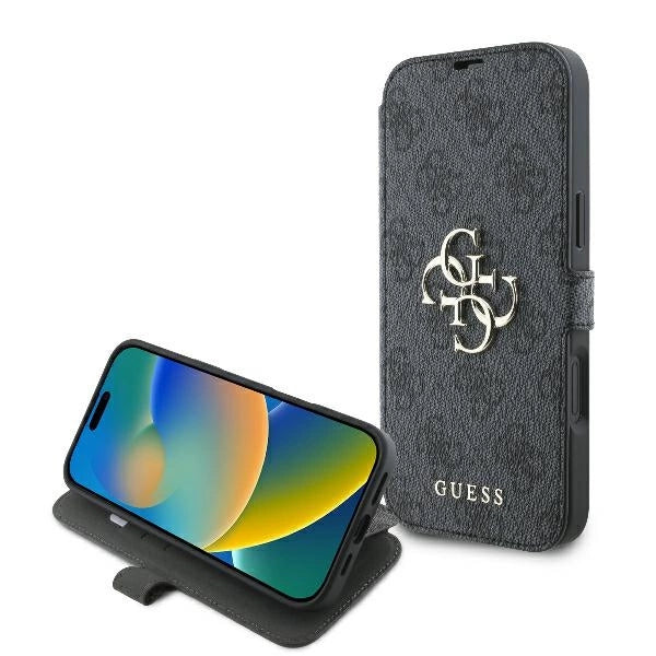 Калъф Guess 4G с метално лого за iPhone 16 Plus - черен