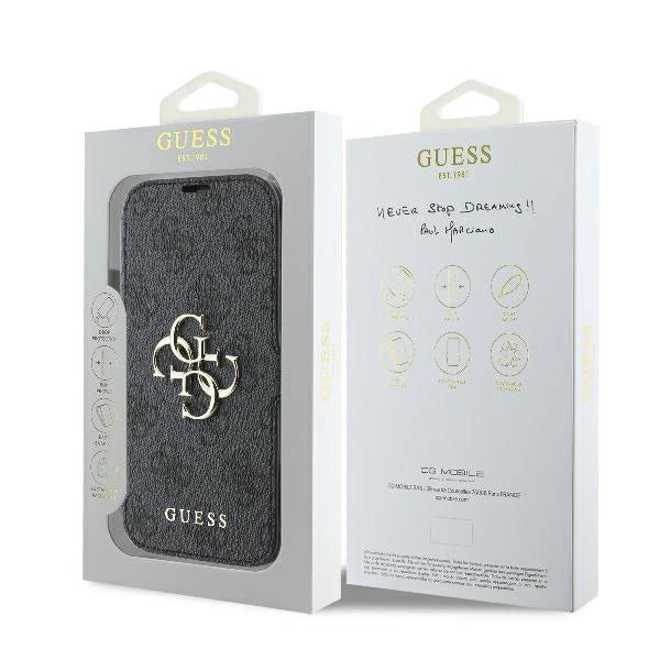 Калъф Guess 4G с метално лого за iPhone 16 - черен