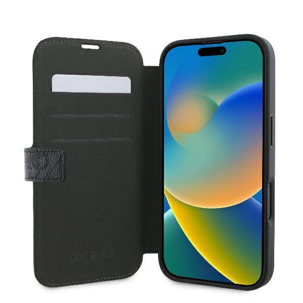 Калъф Guess 4G с метално лого за iPhone 16 - черен
