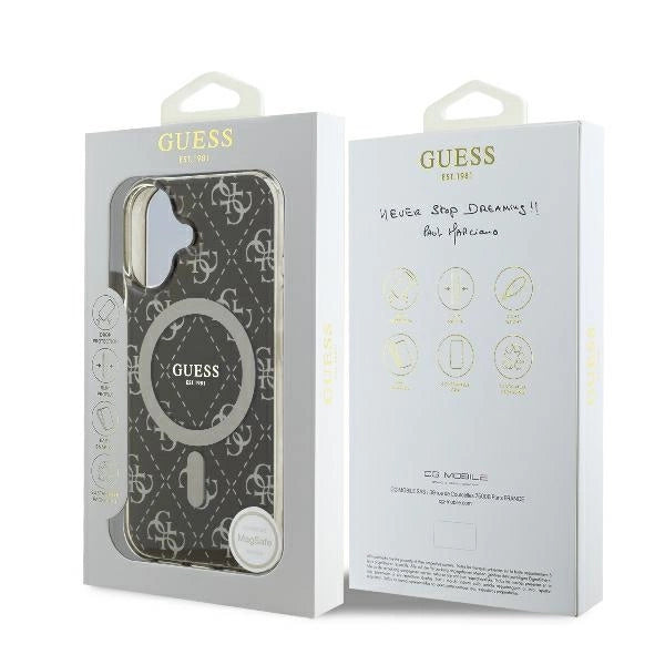 Калъф Guess IML 4G Background MagSafe iPhone 16 Plus - кафяв