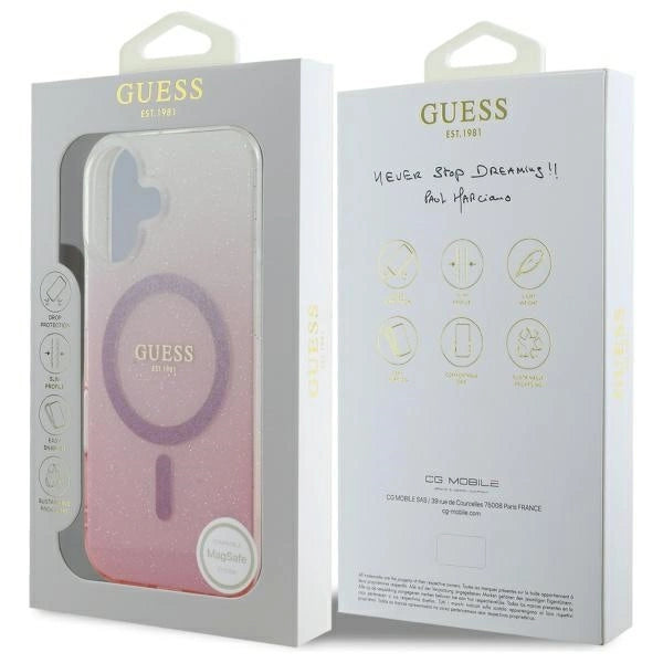 Калъф Guess IML Glitter Gradient MagSafe за iPhone 16 Plus - розов