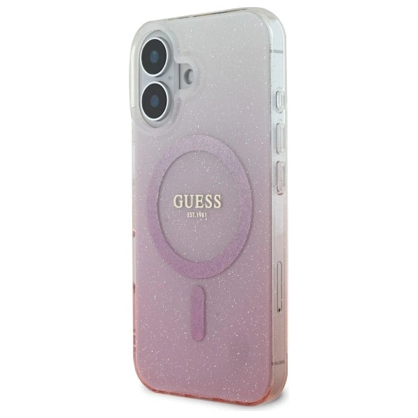 Калъф Guess IML Glitter Gradient MagSafe за iPhone 16 Plus - розов