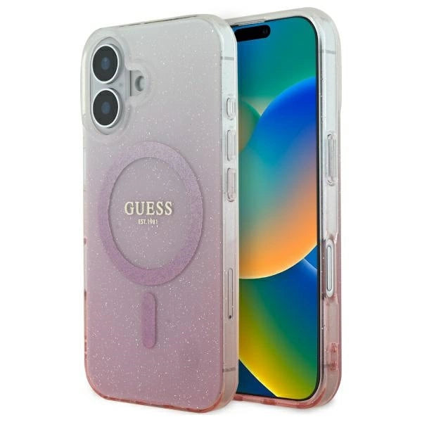 Калъф Guess IML Glitter Gradient MagSafe за iPhone 16 Plus - розов