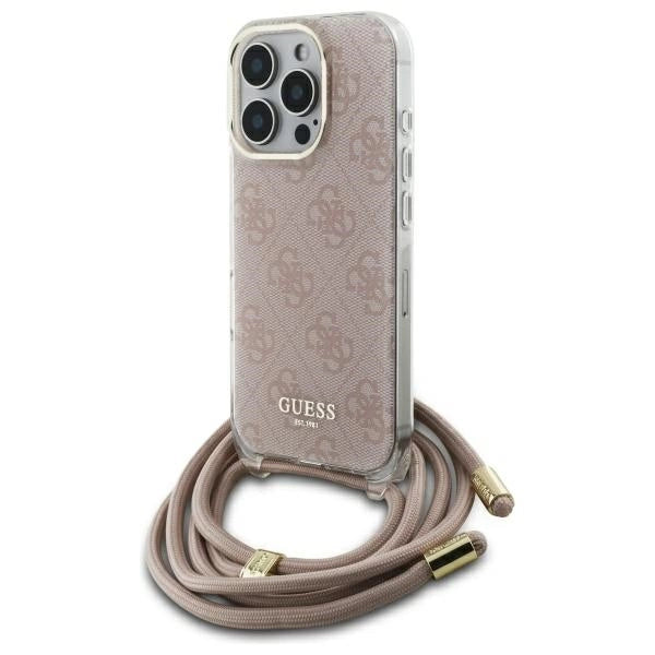 Калъф Guess Crossbody Cord 4G Print Case с шнур за iPhone 16 Pro - розов