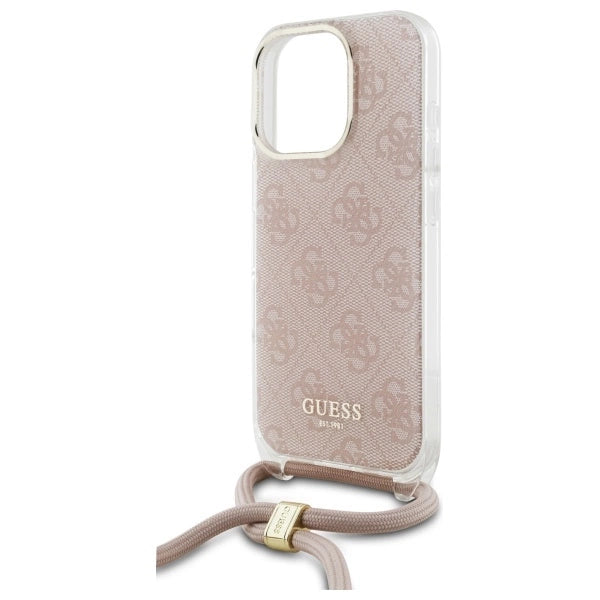 Калъф Guess Crossbody Cord 4G Print Case с шнур за iPhone 16 Pro - розов