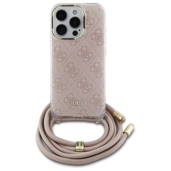 Калъф Guess Crossbody Cord 4G Print Case с шнур за iPhone 16 Pro - розов