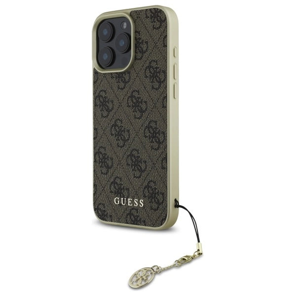 Калъф Guess 4G Charms Collection за iPhone 16 Pro - кафяв