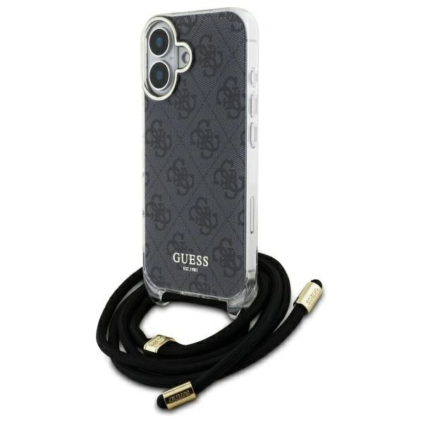 Калъф Guess Crossbody Cord 4G Print Case за iPhone 16 - черен