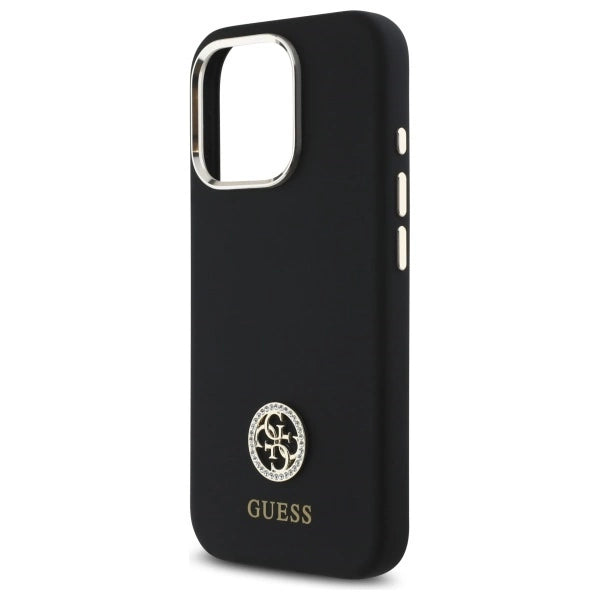 Силиконов кейс Guess Logo Strass 4G за iPhone 16 Pro Max - черен