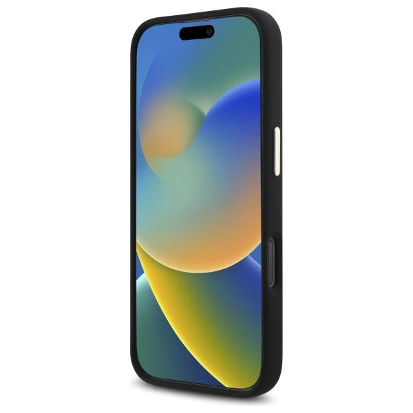 Силиконов кейс Guess Logo Strass 4G за iPhone 16 Pro Max - черен