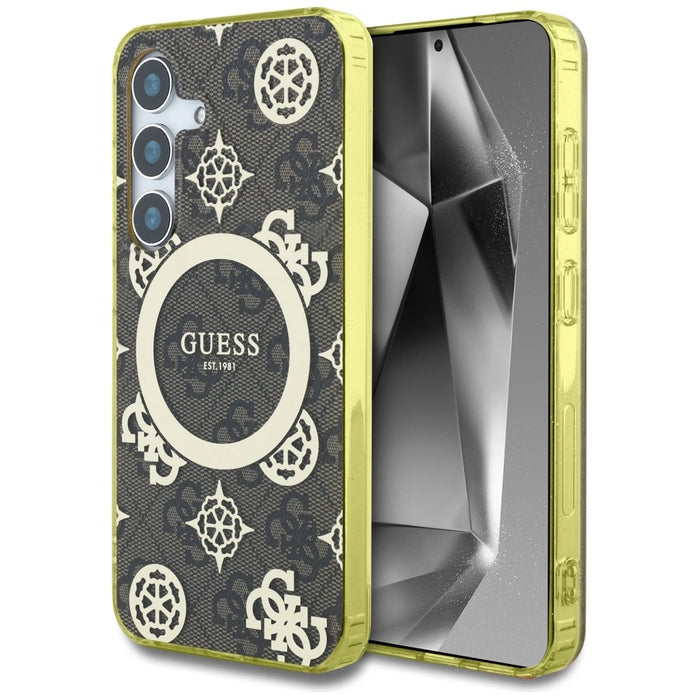 Калъф Guess 4G Background Gold Electroplated Peony Pattern MagSafe за Samsung Galaxy S25 кафяв