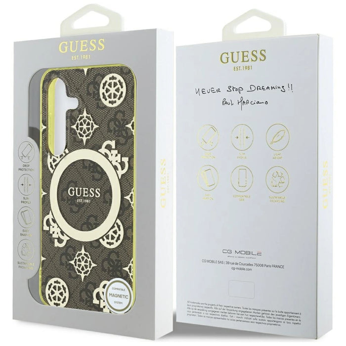 Калъф Guess 4G Background Gold Electroplated Peony Pattern MagSafe за Samsung Galaxy S25 кафяв