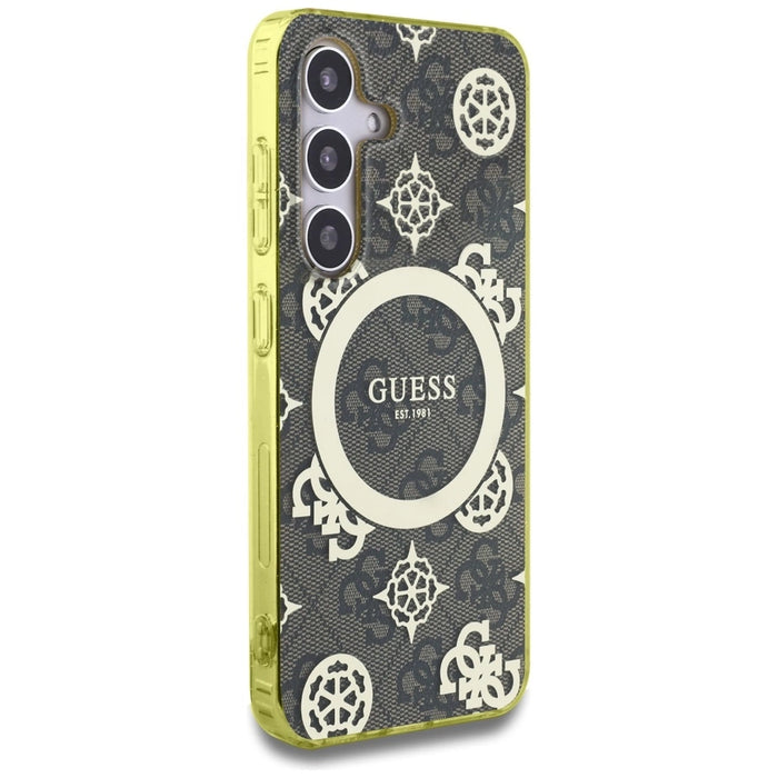 Калъф Guess 4G Background Gold Electroplated Peony Pattern MagSafe за Samsung Galaxy S25 кафяв