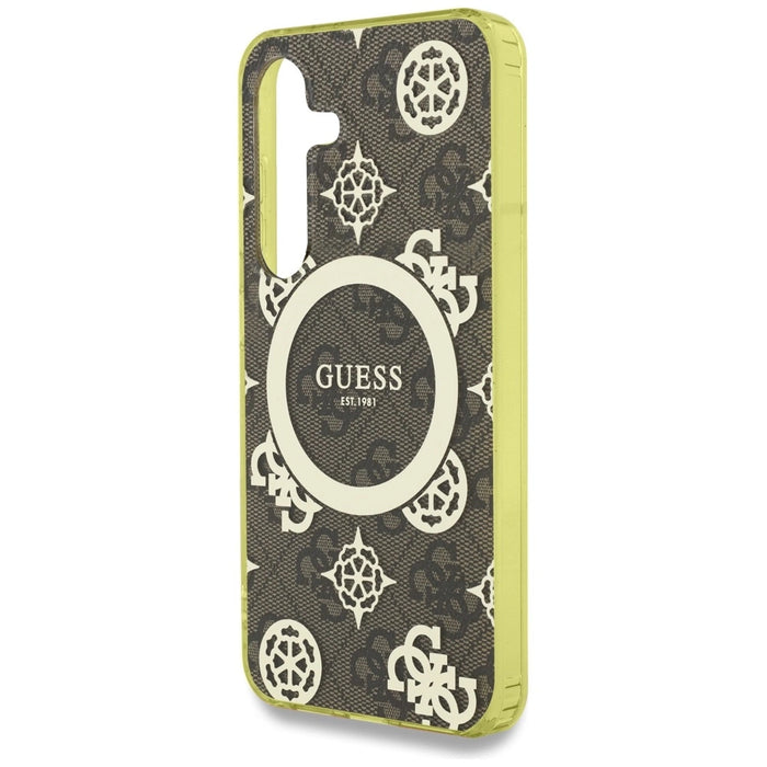 Калъф Guess 4G Background Gold Electroplated Peony Pattern MagSafe за Samsung Galaxy S25 кафяв