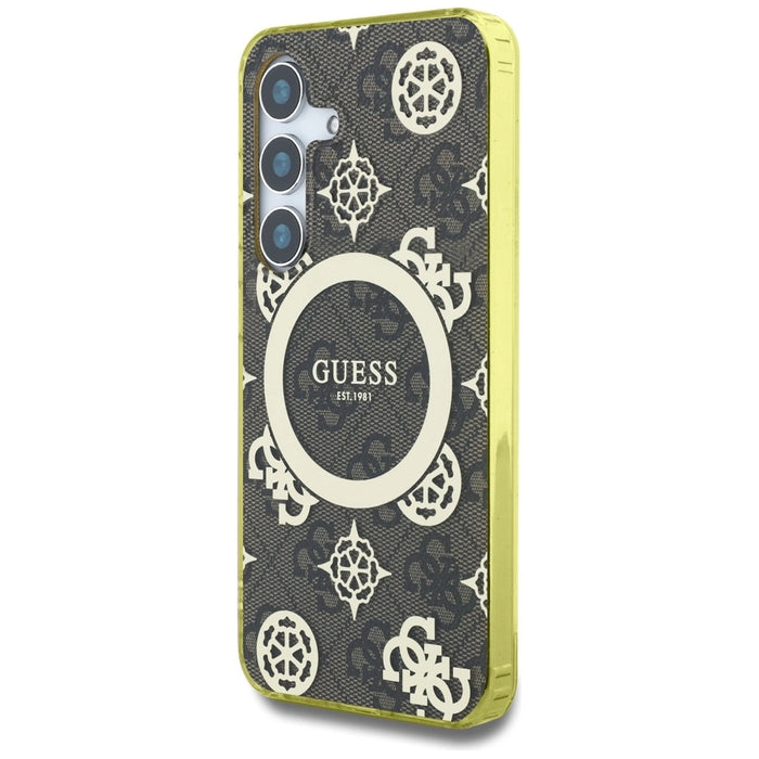 Калъф Guess 4G Background Gold Electroplated Peony Pattern MagSafe за Samsung Galaxy S25 кафяв