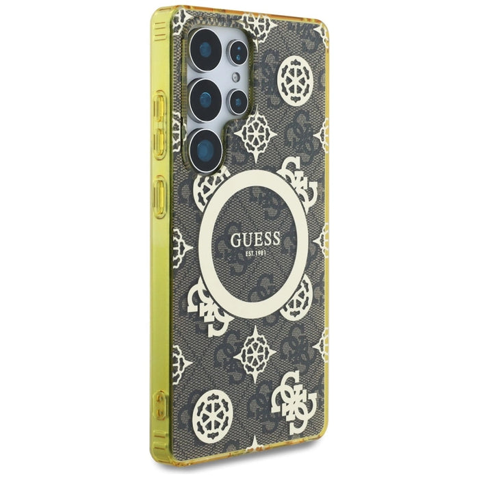 Калъф Guess 4G Background Gold Glectroplated Peony Pattern MagSafe за Samsung Galaxy S25 Ultra Brown