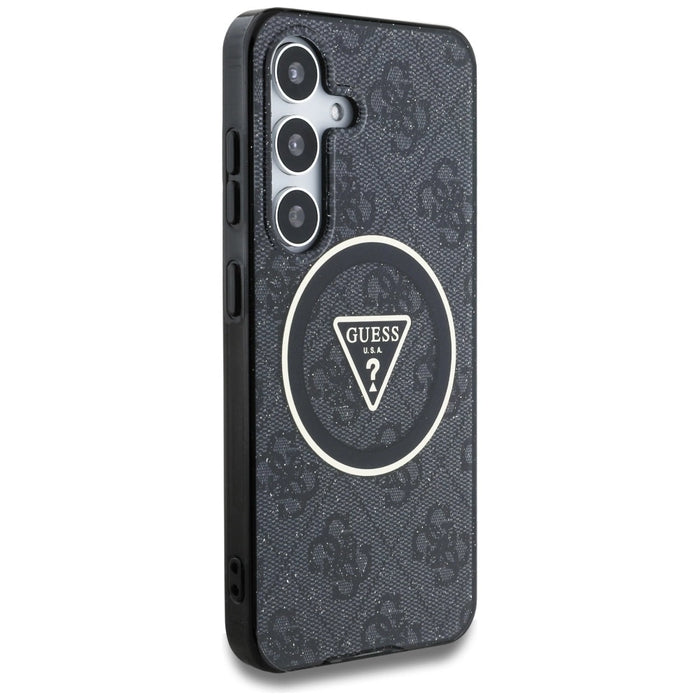 Guess 4G Glitter Triangle Buttons MagSafe Case за Samsung Galaxy S25 Plus черен