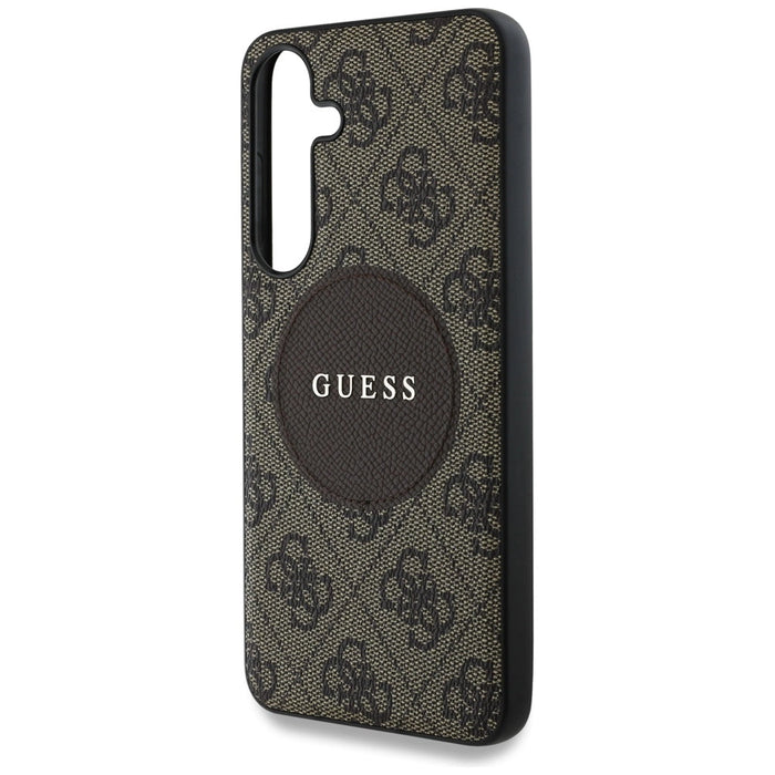 Калъф Guess 4G Round Patch Classic Logo MagSafe за Samsung Galaxy S25 Plus кафяв