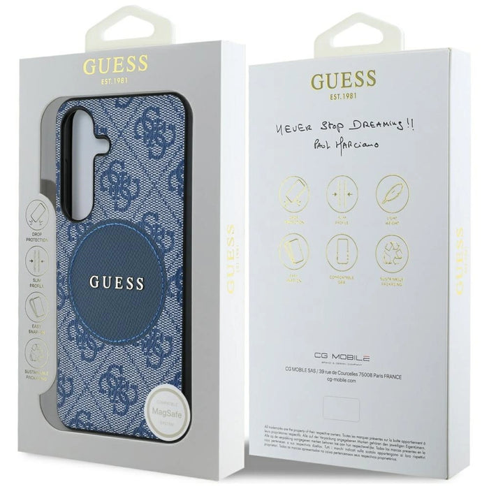 Калъф Guess 4G Round Patch Classic Logo MagSafe за Samsung Galaxy S25 Plus син