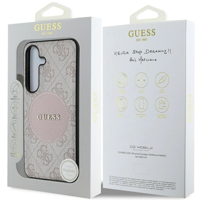 Калъф Guess 4G Round Patch Classic Logo MagSafe за Samsung Galaxy S25 Pink