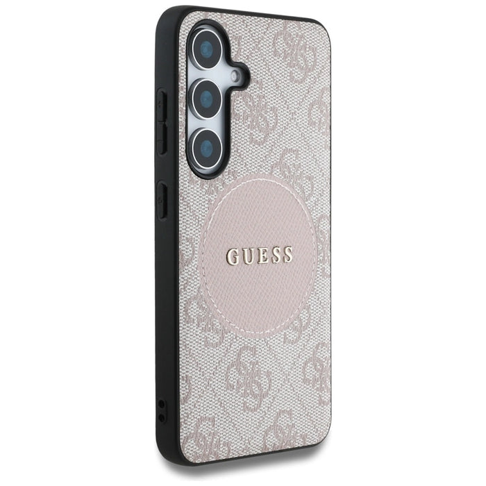 Калъф Guess 4G Round Patch Classic Logo MagSafe за Samsung Galaxy S25 Pink