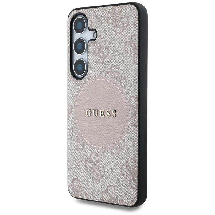 Калъф Guess 4G Round Patch Classic Logo MagSafe за Samsung Galaxy S25 Pink
