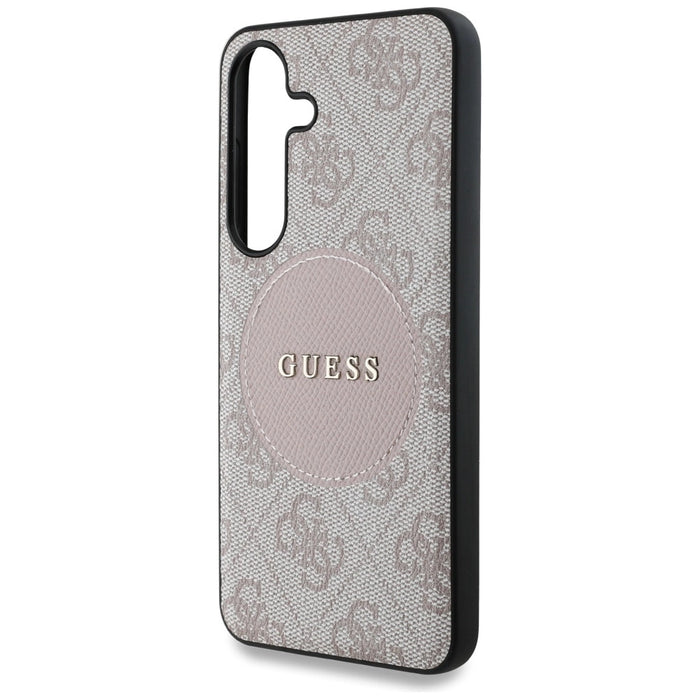 Калъф Guess 4G Round Patch Classic Logo MagSafe за Samsung Galaxy S25 Pink