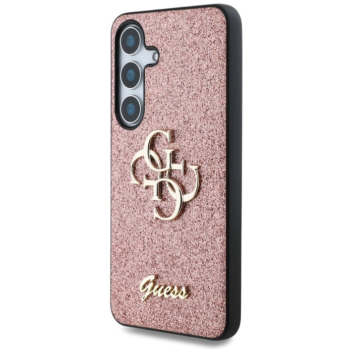 Калъф Guess Fixed Glitter Big 4G с метално лого за Samsung Galaxy S25 Pink