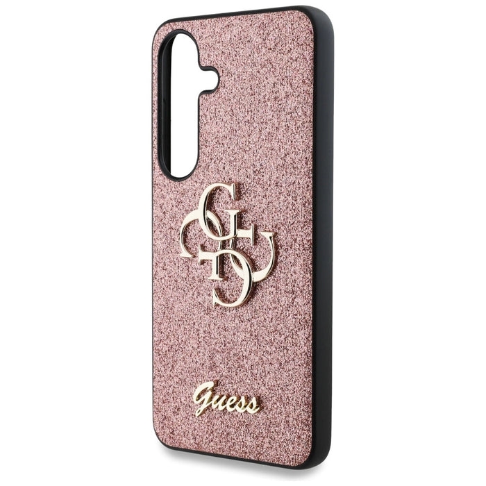 Калъф Guess Fixed Glitter Big 4G с метално лого за Samsung Galaxy S25 Pink
