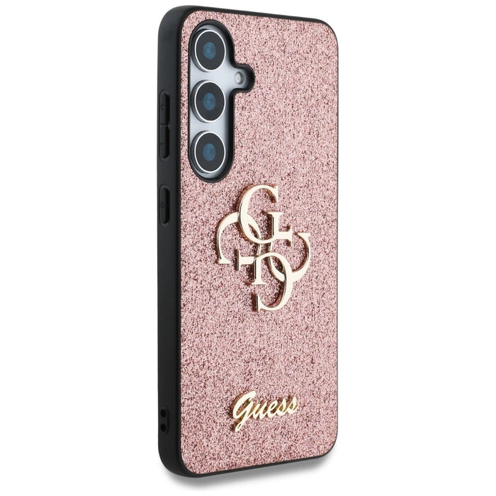 Калъф Guess Fixed Glitter Big 4G с метално лого за Samsung Galaxy S25 Pink