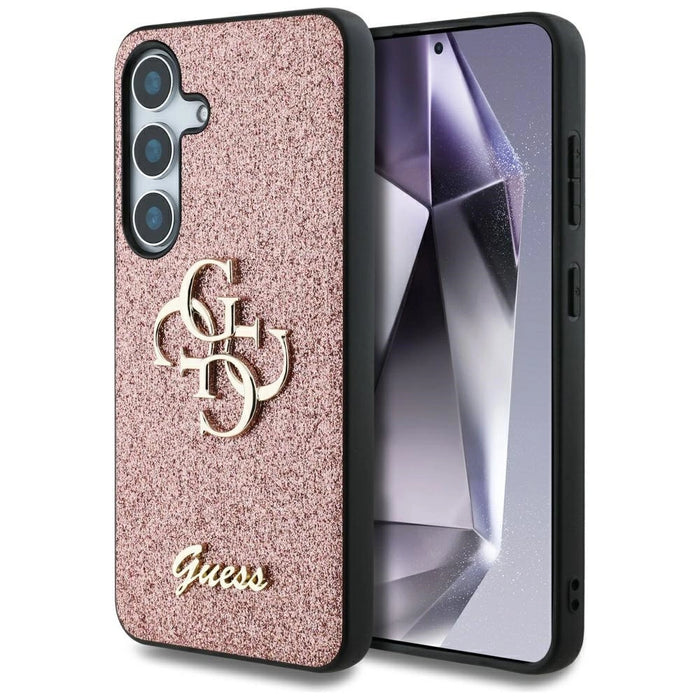 Калъф Guess Fixed Glitter Big 4G с метално лого за Samsung Galaxy S25 Pink