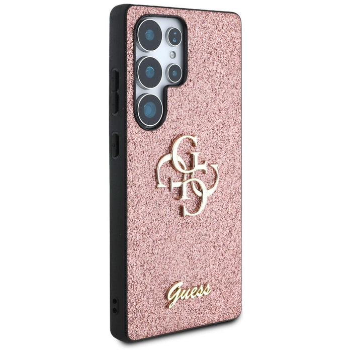 Калъф с голямо 4G метално лого Guess Fixed Glitter за Samsung Galaxy S25 Ultra Pink