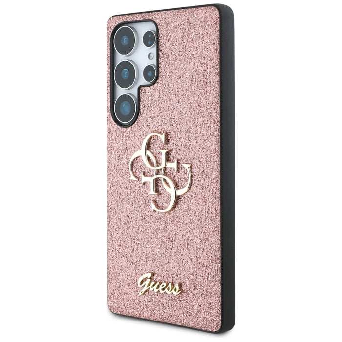 Калъф с голямо 4G метално лого Guess Fixed Glitter за Samsung Galaxy S25 Ultra Pink