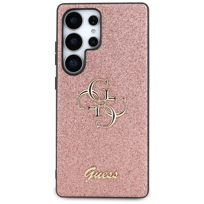 Калъф с голямо 4G метално лого Guess Fixed Glitter за Samsung Galaxy S25 Ultra Pink