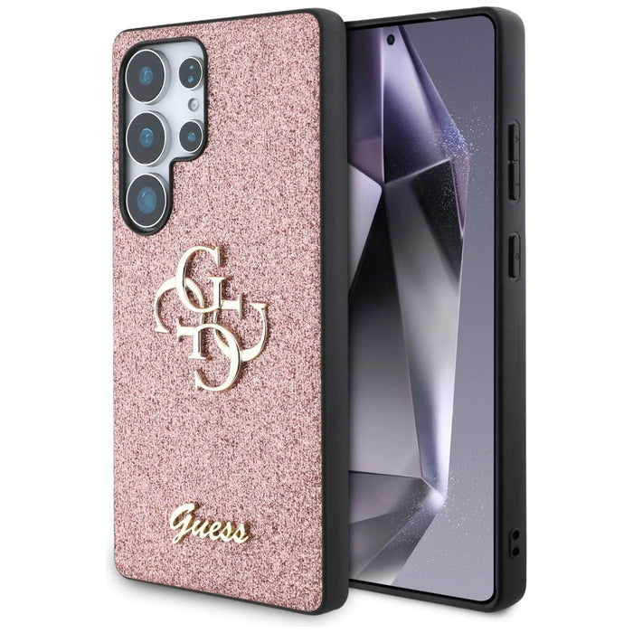 Калъф с голямо 4G метално лого Guess Fixed Glitter за Samsung Galaxy S25 Ultra Pink
