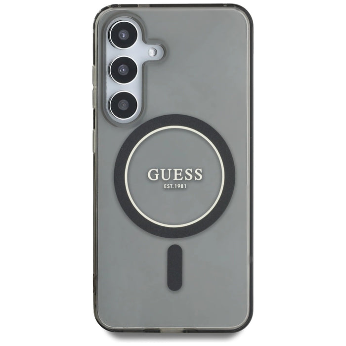 Калъф Guess Glitter Circle Classic Logo MagSafe за Samsung Galaxy S25 черен