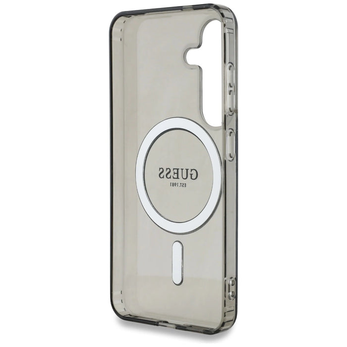 Калъф Guess Glitter Circle Classic Logo MagSafe за Samsung Galaxy S25 черен