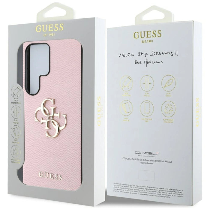 Guess Grained Big 4G Logo Small Classic Logo Case за Samsung Galaxy S25 Ultra розов