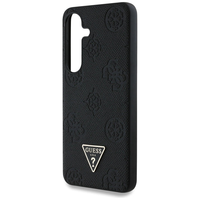 Калъф Guess Grained Hot Stamp Peony Pattern Triangle Logo MagSafe Case за Samsung Galaxy S25 Черен
