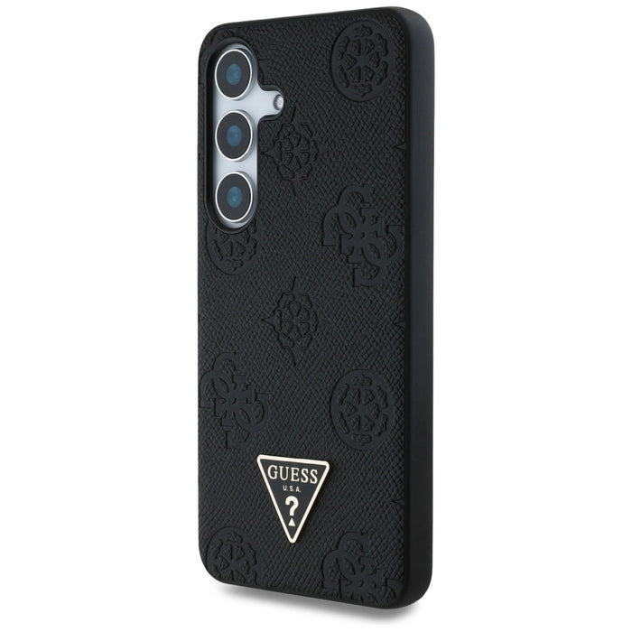 Калъф Guess Grained Hot Stamp Peony Pattern Triangle Logo MagSafe Case за Samsung Galaxy S25 Черен